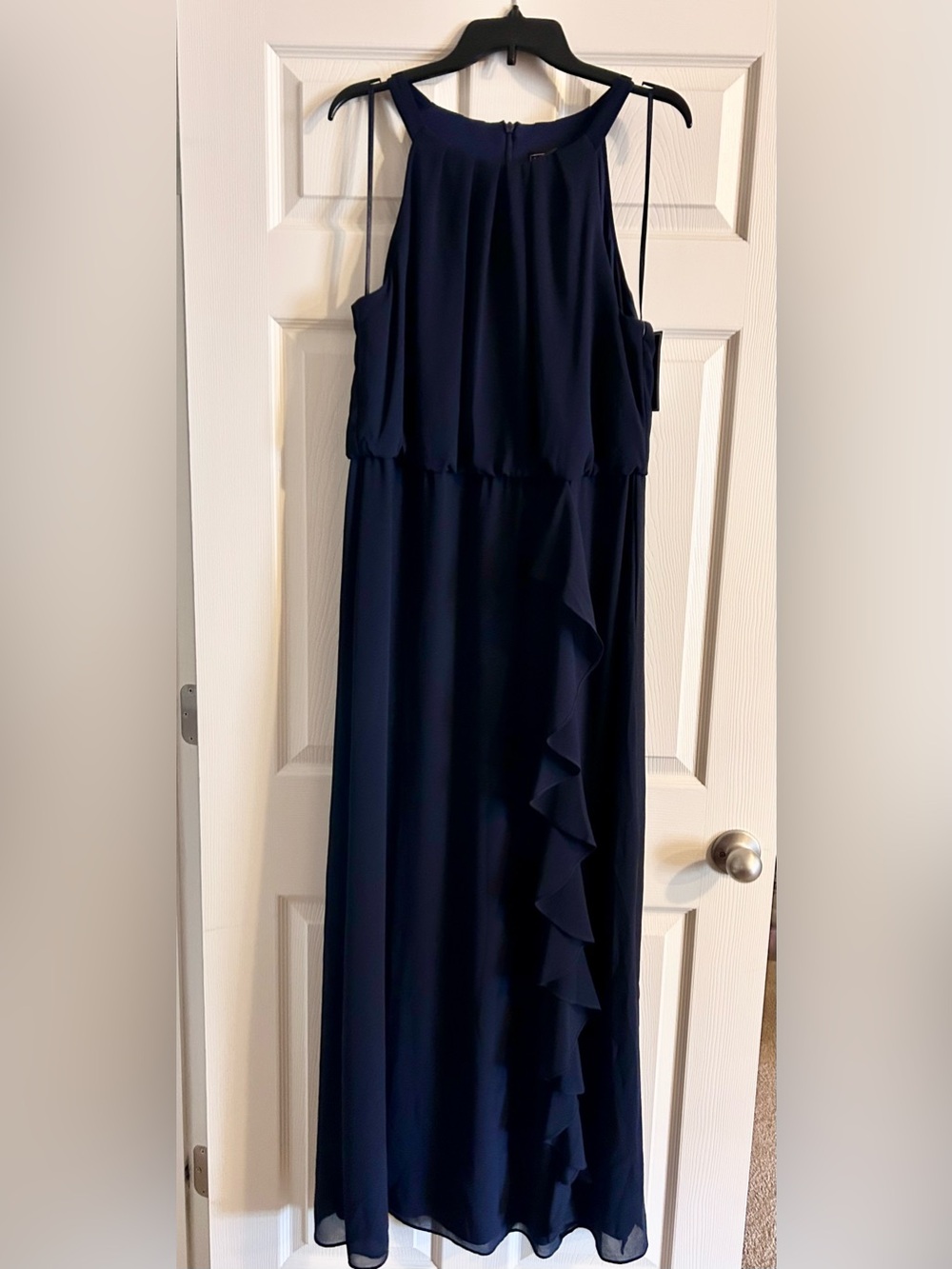 Jessica Howard Navy Ruffle-Accent Maxi Dress